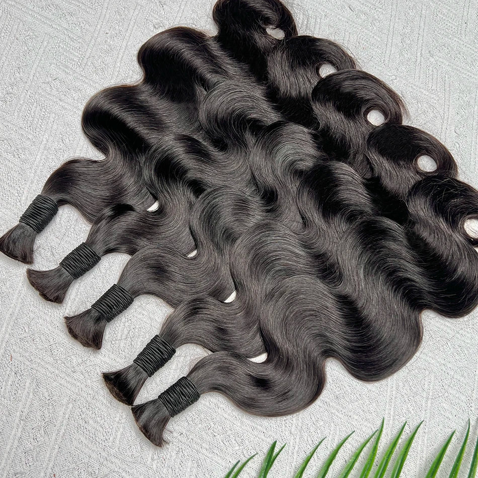 Body Wave Double Drawn Human Hair Bulk For Braiding Hair Extensions #1B Natural Black Color No Weft Raw Virgin Wavy Braids Hair