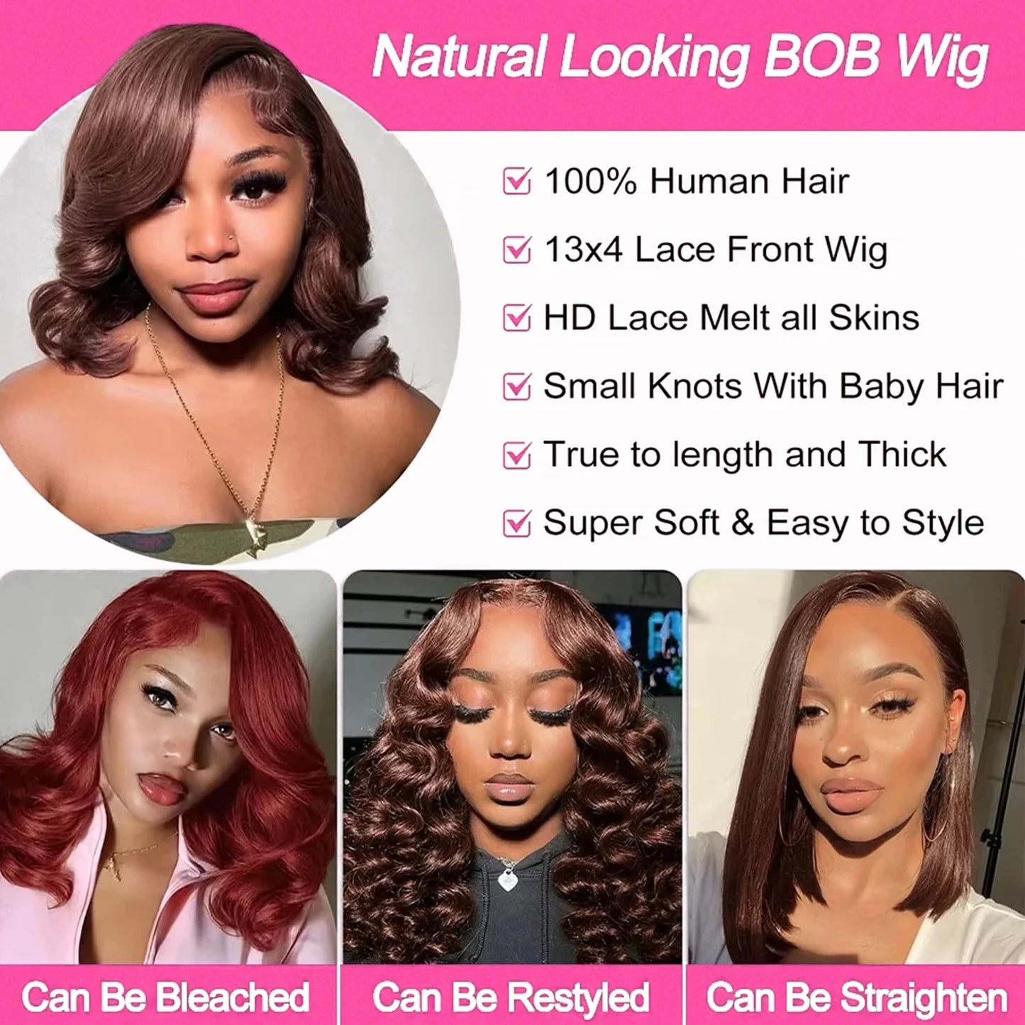 Chocolate Brown Body Wave Bob Wig — 250% Density