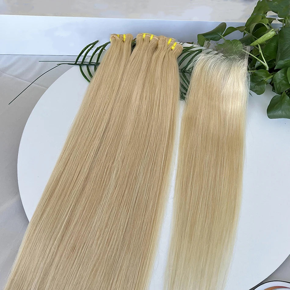 Blonde #613 Color Human Hair Bundles With 4x4 HD Lace Closure 13x4 Frontal Straight Unprocessed Raw Vietnamese Weave Extensions