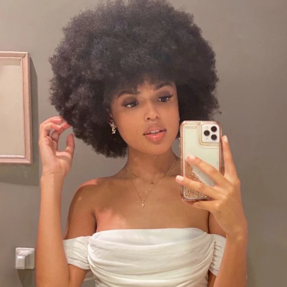 Short Afro Kinky Wave Wig — Brazilian Human Hair, 250% Density