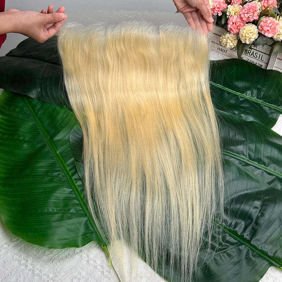 #613 Color Blonde 13x6 HD Lace Frontal Straight Real Human Hair Pre-Plucked Bleached Knots Melt Skin Invisible Lace For Women
