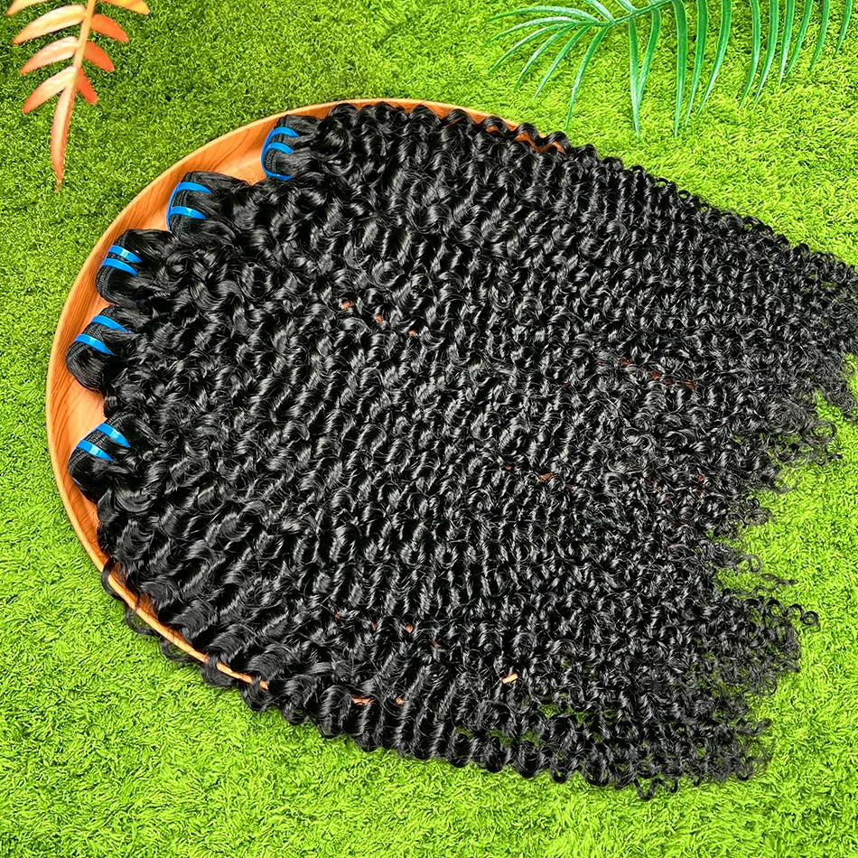 18A Deep Curly 100% Human Hair Bundles Extensions Weave #1B Natural Black Color 10-30 Inch Curl Wavy Raw Virgin Hair For Women