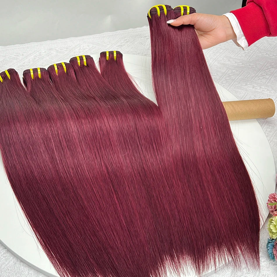 Straight #99j Burgundy Human Hair Bundles Red Colored Vietnamese 100 Grams 100% Raw Virgin Wavy Human Hair Weave Extensions