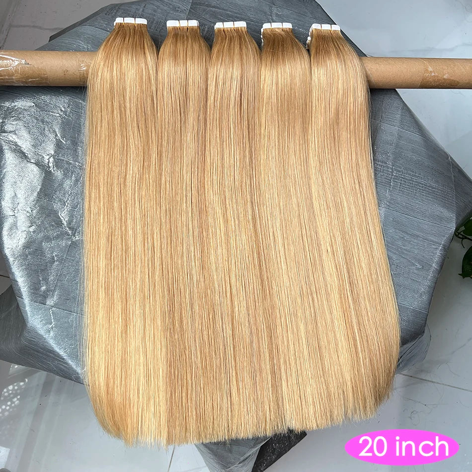 Straight #27 Colored Invisible PU Tape Ins 100% Human Hair Extensions Seamless PU Skin Weft Adhesives 100grams Tape-Ins Hair