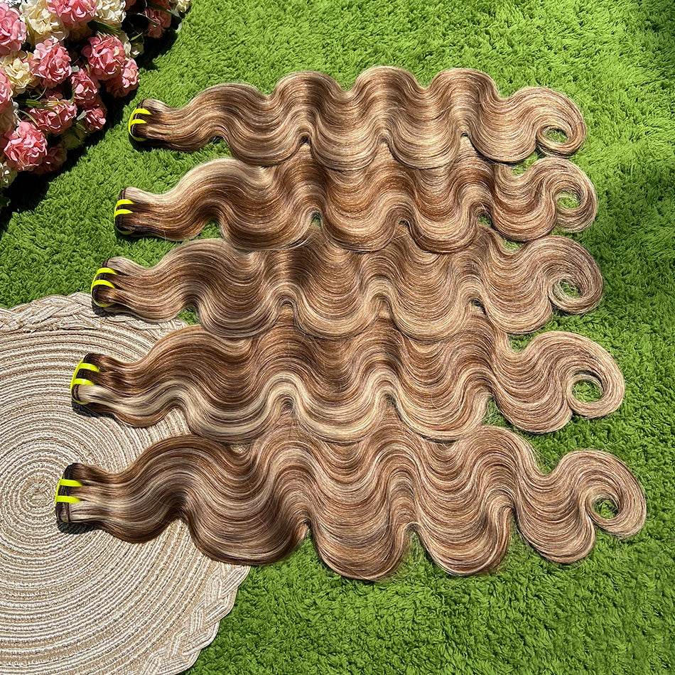 P4/27 Highlight Colored Body Wave Human Hair Bundles Honey Blonde 10-30 Inch 100grams/Bundle 100% Virgin Hair Weaving Extensions