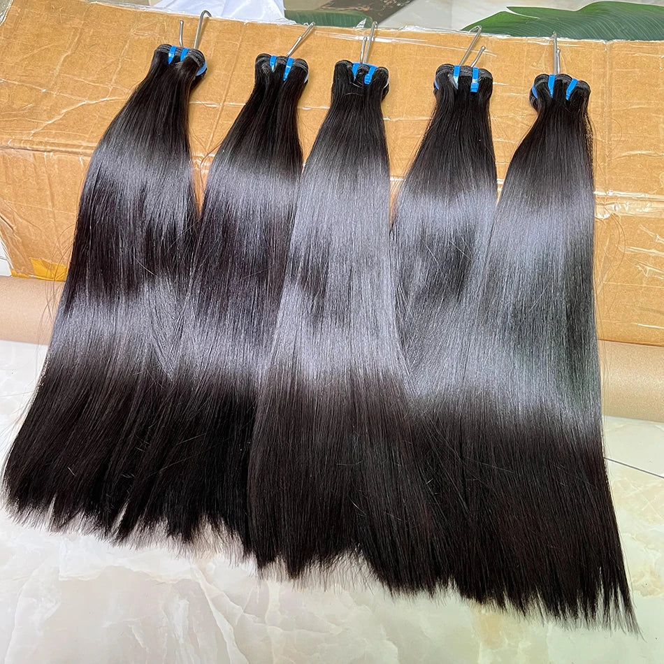 18A Double Drawn Bone Straight Human Hair Bundles Weave 100% Raw Virgin Hair Extensions #1b Natural Black Color Can Bleach #613