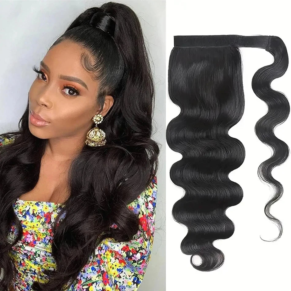 Kinky Straight Wrap-Around Ponytail — 100g Remy Human Hair
