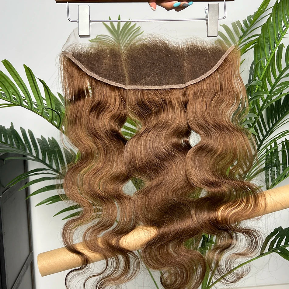 #4 Brown Color Body Wave 13x4 HD Lace Frontal Human Hair Preplucked Bleached Knots Melt Skin Invisible Lace 100% Human Hair