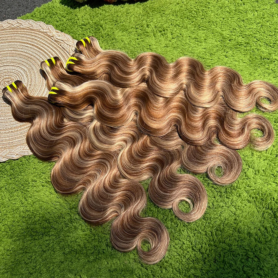 P4/27 Highlight Colored Body Wave Human Hair Bundles Honey Blonde 10-30 Inch 100grams/Bundle 100% Virgin Hair Weaving Extensions