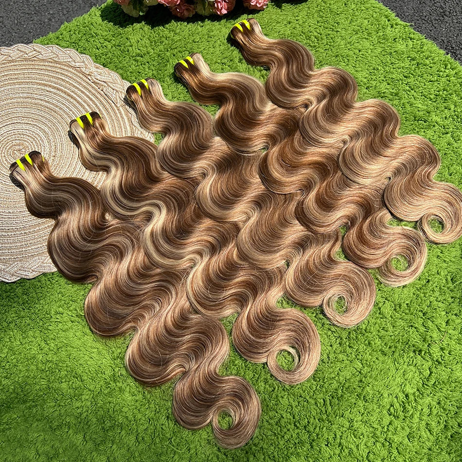 P4/27 Highlight Colored Body Wave Human Hair Bundles Honey Blonde 10-30 Inch 100grams/Bundle 100% Virgin Hair Weaving Extensions