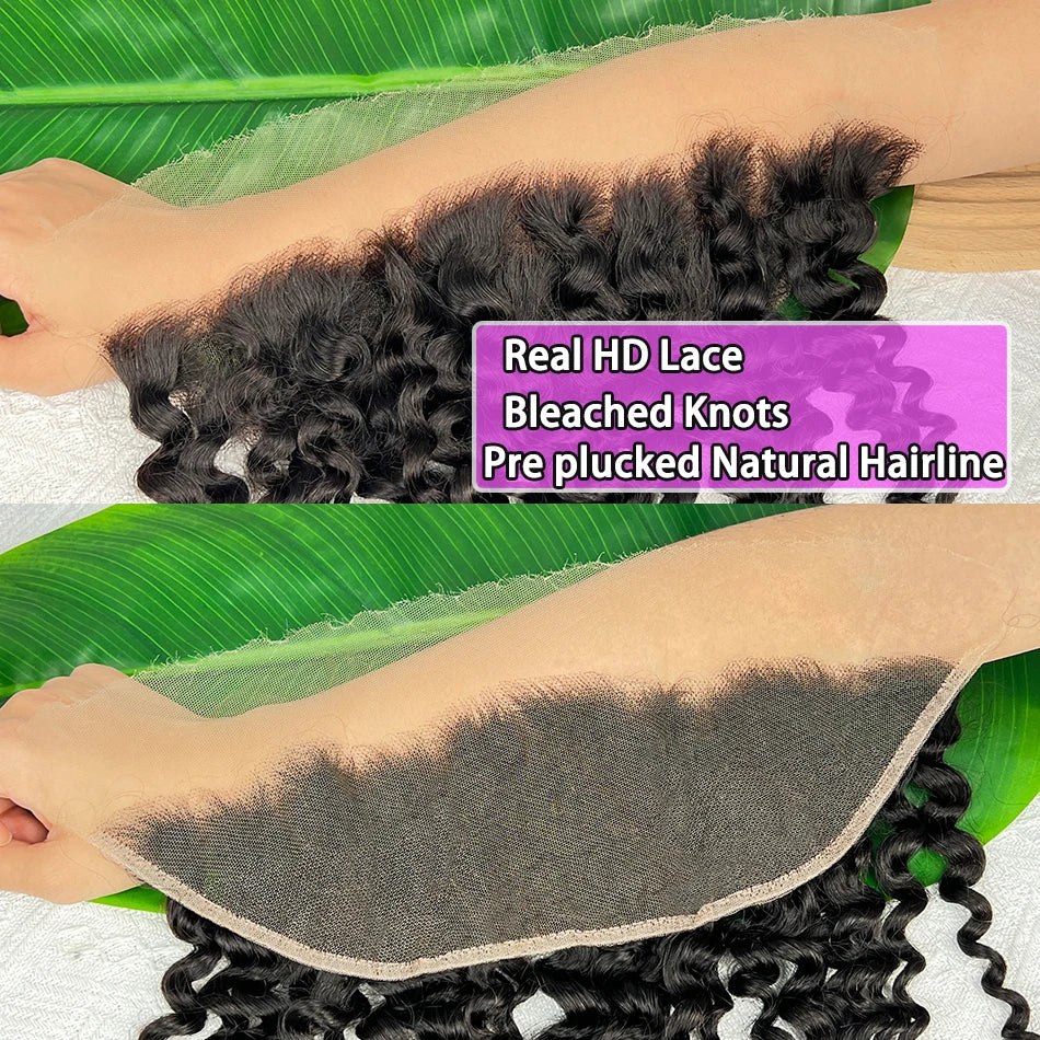 13x4 Hd Lace Frontal Deep Curly Human Hair #1B Natural Color Melt Skin Invisible Lace 100% Raw Virgin Vietnamese Human Hair