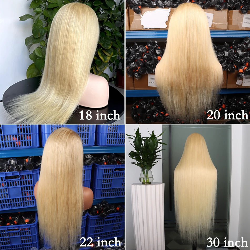 13x4 Transparent Lace Front Wigs #613 Blonde Color Straight Human Hair 200% Bleached Knots Preplucked Invisible Lace Human Hair