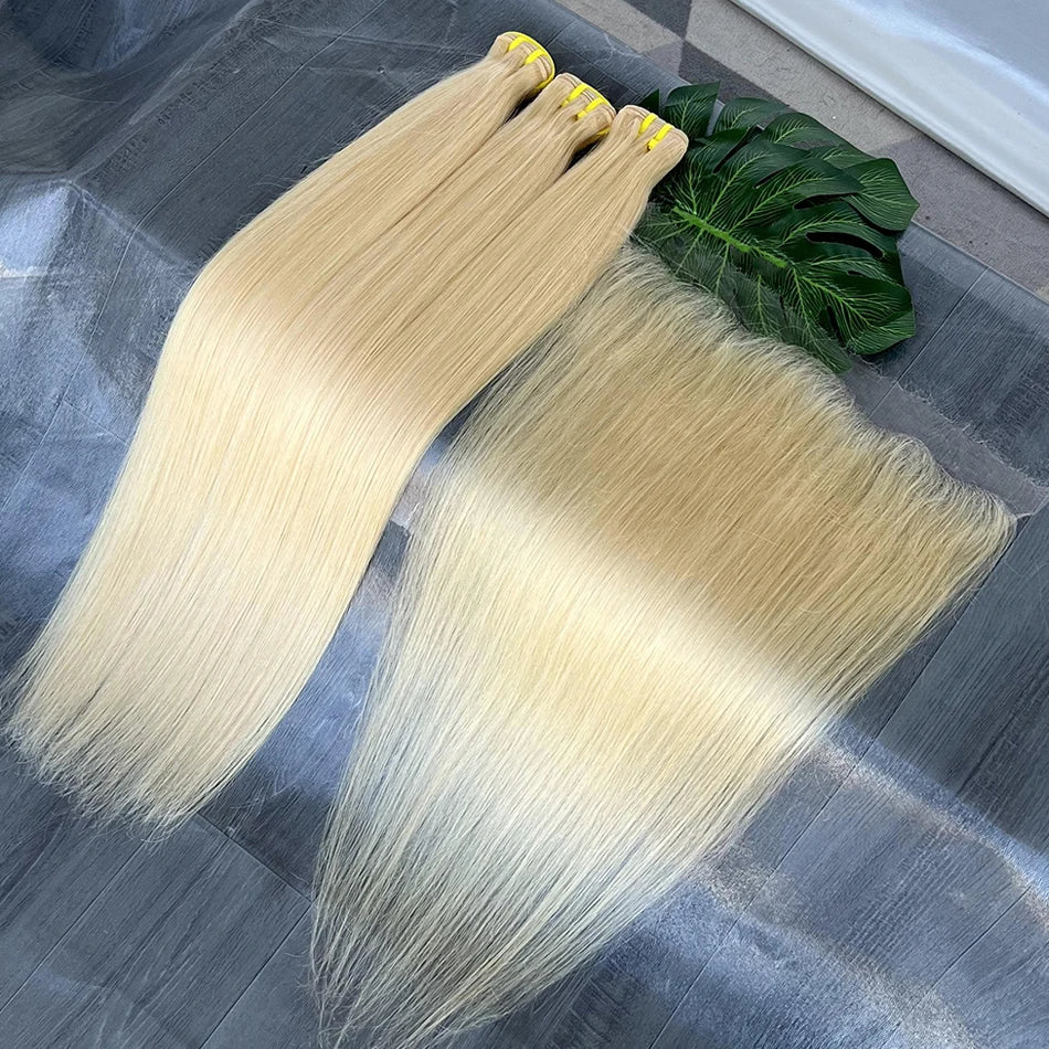 Blonde #613 Color Human Hair Bundles With 4x4 HD Lace Closure 13x4 Frontal Straight Unprocessed Raw Vietnamese Weave Extensions