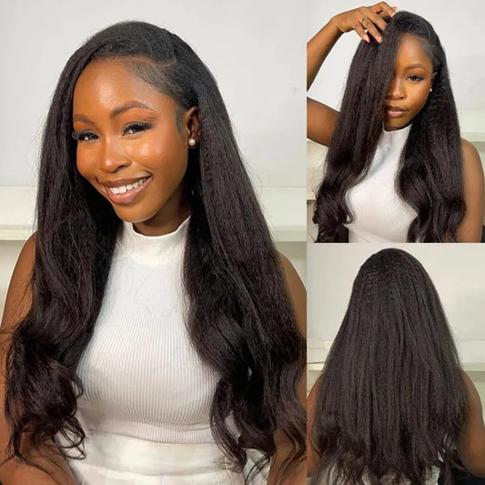Kinky Straight 3-in-1 Half Wig — Yaki Clip-In, 180% Density