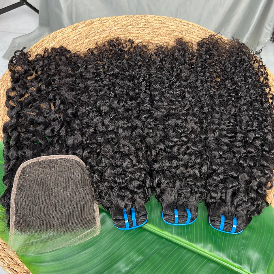 18A Burmese Curly Human Hair Bundles With 5x5 HD Lace Closure Invisible Melted All Color Skins #1B Color Hair Weave Extensions