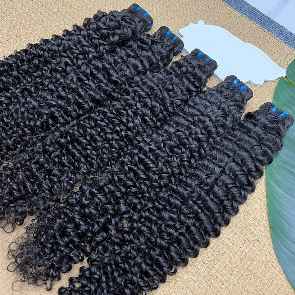 Deep Curly Bundles 18A Human Hair Extensions Weave #1B Natural Black Color 10-30 Inch Curl Wavy 100% Raw Virgin Hair For Women