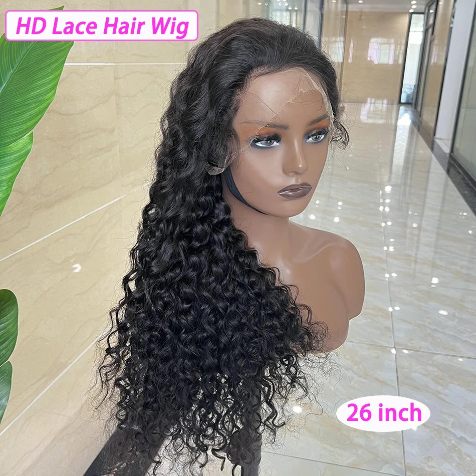 Water Wave 13x4 Hd Lace Frontal Human Hair Wigs Preplucked Bleached Knots Transparent Lace 200 Density Natural Color Hair Wig