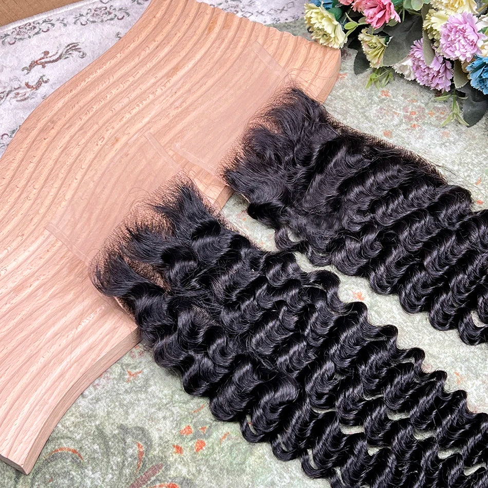 Deep Curly 4x6 Transparent Lace Closure 100% Human Hair #1B Natural Black Color Preplucked Bleached Knots Invisible Closure Hair