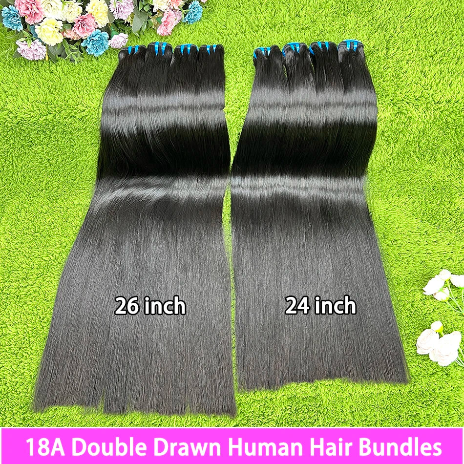 Double Drawn Bone Straight 100% Human Hair Bundles Weave 18A Raw Virgin Hair Extensions #1B Natural Black Color Can Bleach #613