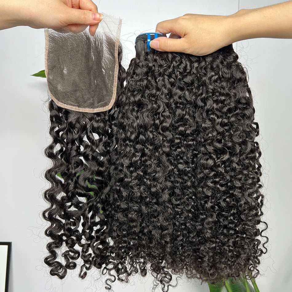 18A Burmese Curly Human Hair Bundles With 5x5 HD Lace Closure Invisible Melted All Color Skins #1B Color Hair Weave Extensions