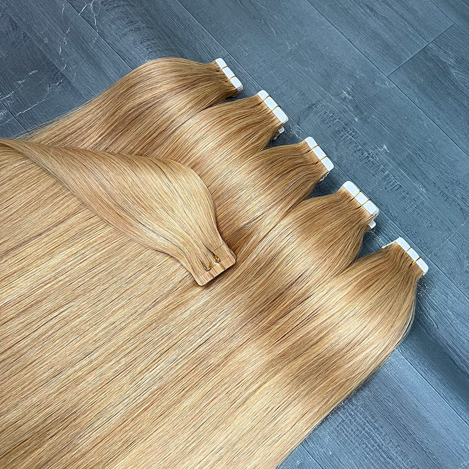 Straight #27 Colored Invisible PU Tape Ins 100% Human Hair Extensions Seamless PU Skin Weft Adhesives 100grams Tape-Ins Hair