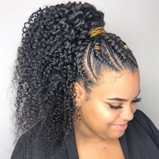 Afro Kinky Curly Braided Bob Wig — Natural Black, 250% Density