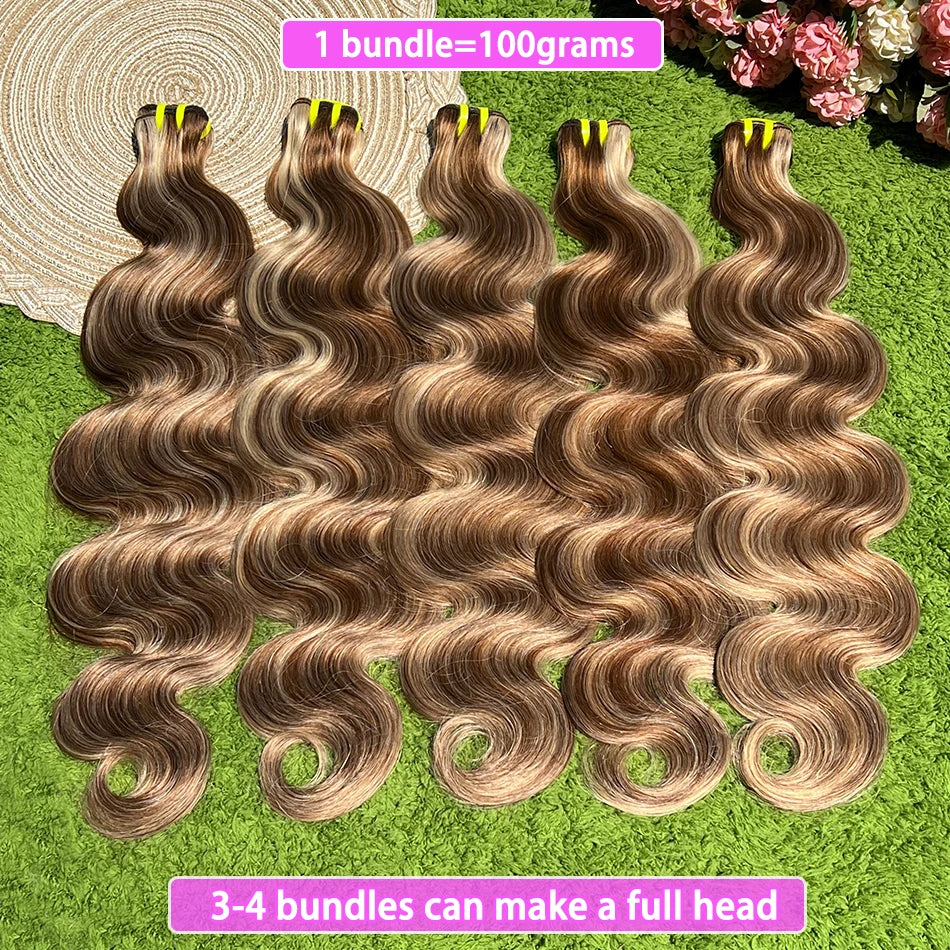 P4/27 Highlight Colored Body Wave Human Hair Bundles Honey Blonde 10-30 Inch 100grams/Bundle 100% Virgin Hair Weaving Extensions