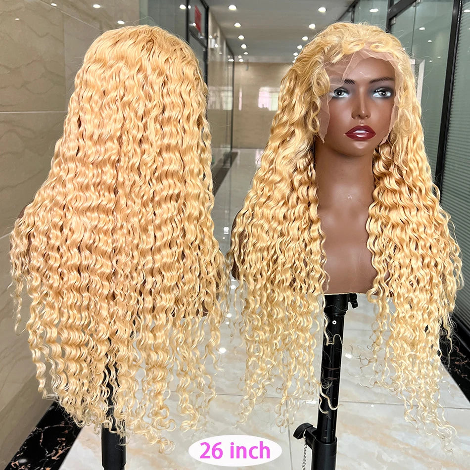 #613 Blonde Color Deep Curly 13x4 Transparent Lace Frontal 200% Density Human Hair Wigs Bleached Knots Preplucked With Baby Hair