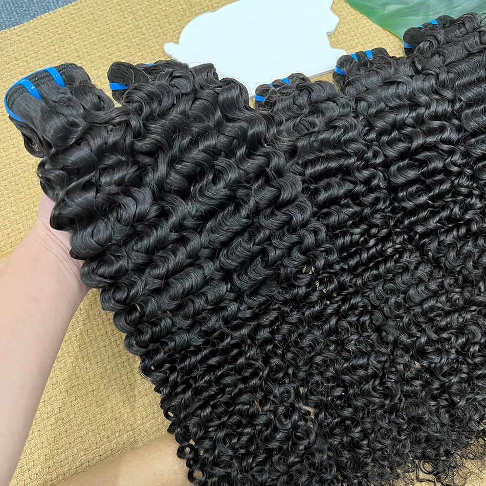Deep Curly Bundles 18A Human Hair Extensions Weave #1B Natural Black Color 10-30 Inch Curl Wavy 100% Raw Virgin Hair For Women