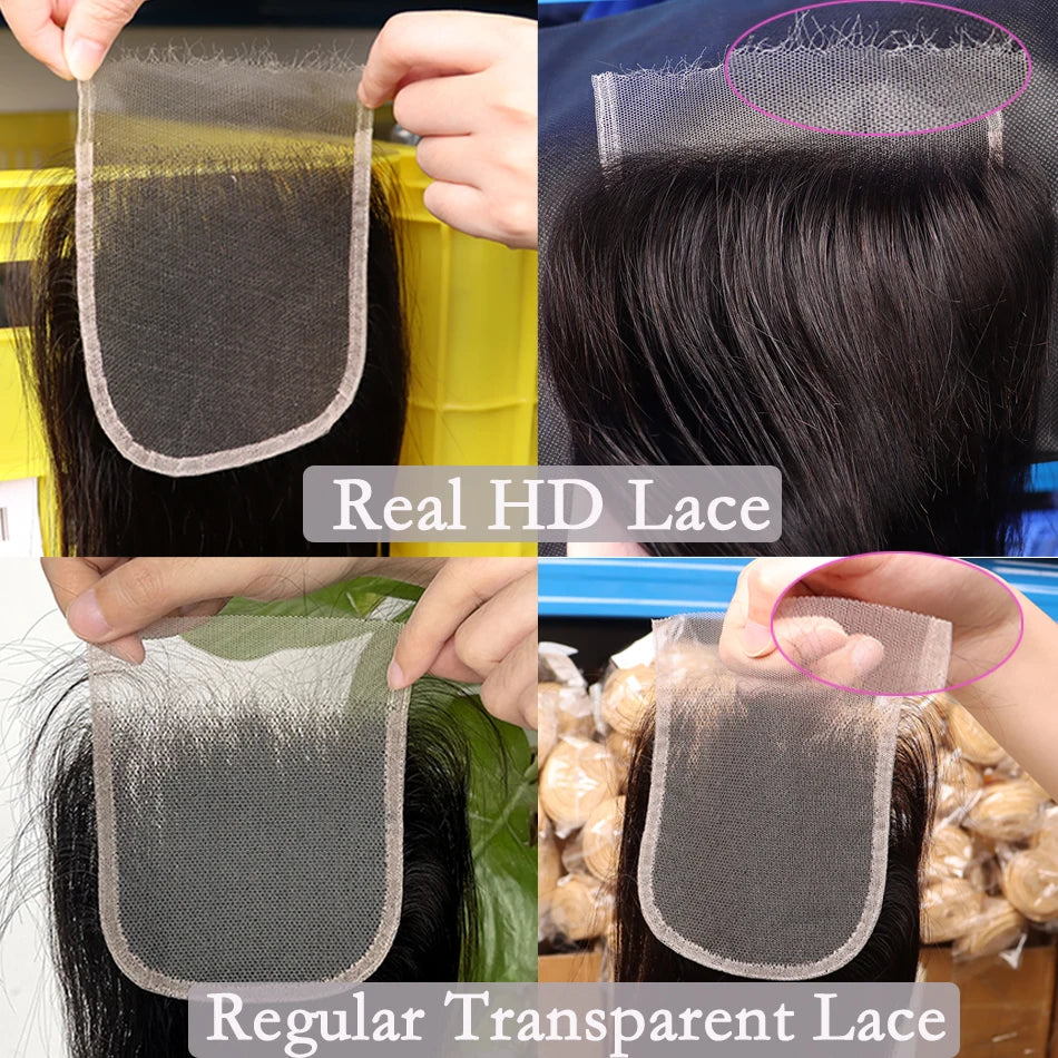 Real Hd Lace Closure Straight 4x4 5x5 Lace Human Hair Pre Plucked #1B Natural Color Melt Skin Invisible Lace For Women