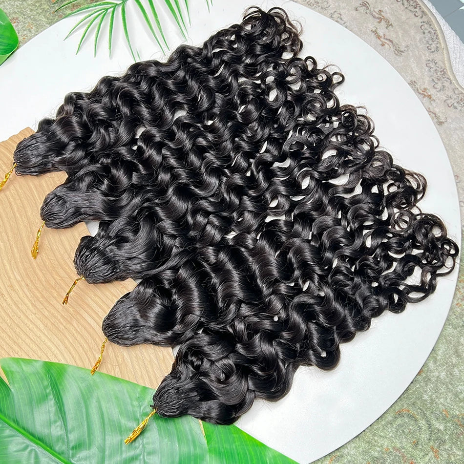 Water Wave Crochet Hair Extensions 100grams/pack Pre-Separated Invisible Knotless Curly Wavy Braids Feather Crochet Human Hair