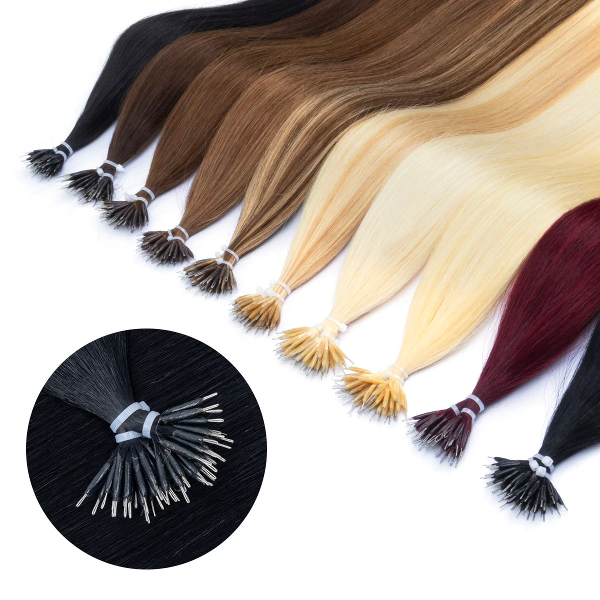 Nano Tip Human Hair Extensions – Ash & Bleach Blonde Balayage, 16–20″, 30g (50 Strands)