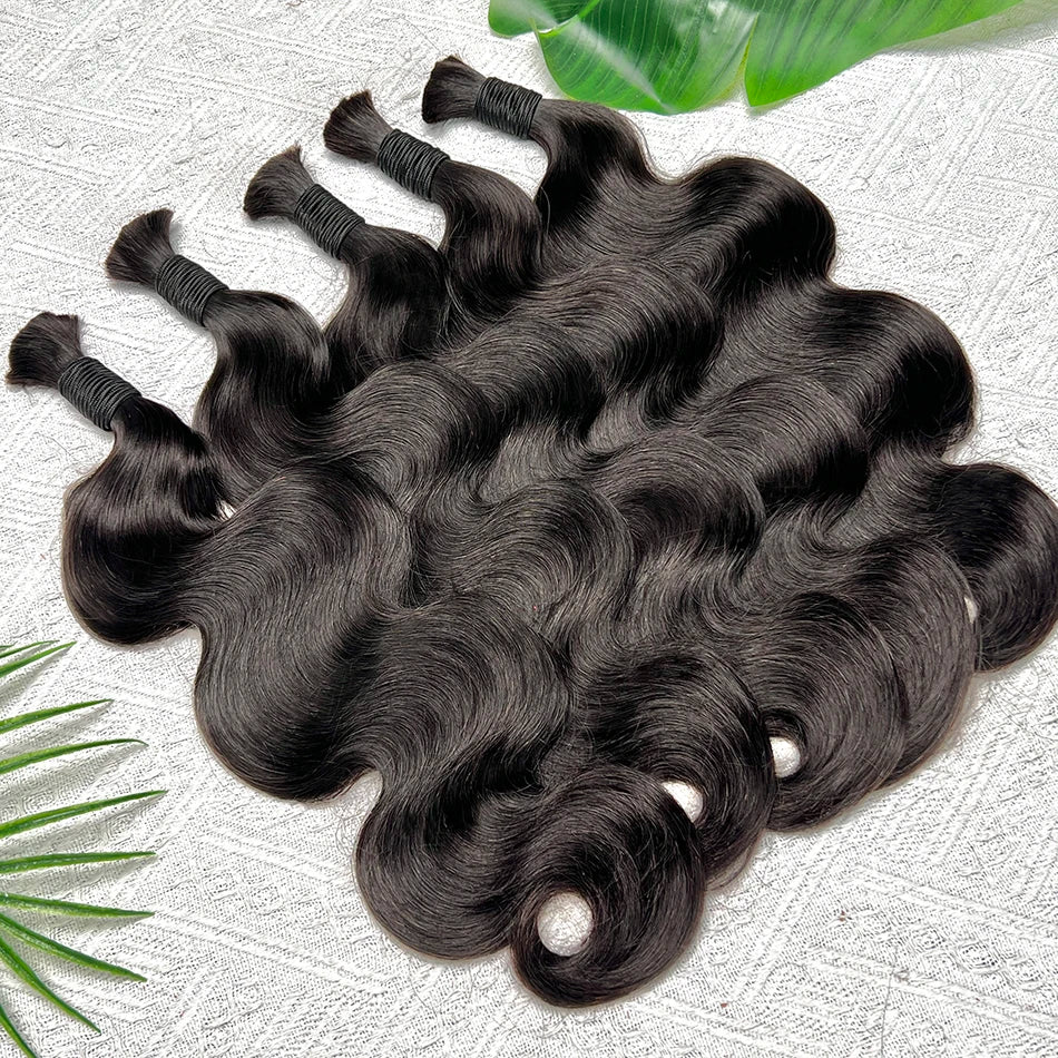 Body Wave Double Drawn Human Hair Bulk For Braiding Hair Extensions #1B Natural Black Color No Weft Raw Virgin Wavy Braids Hair