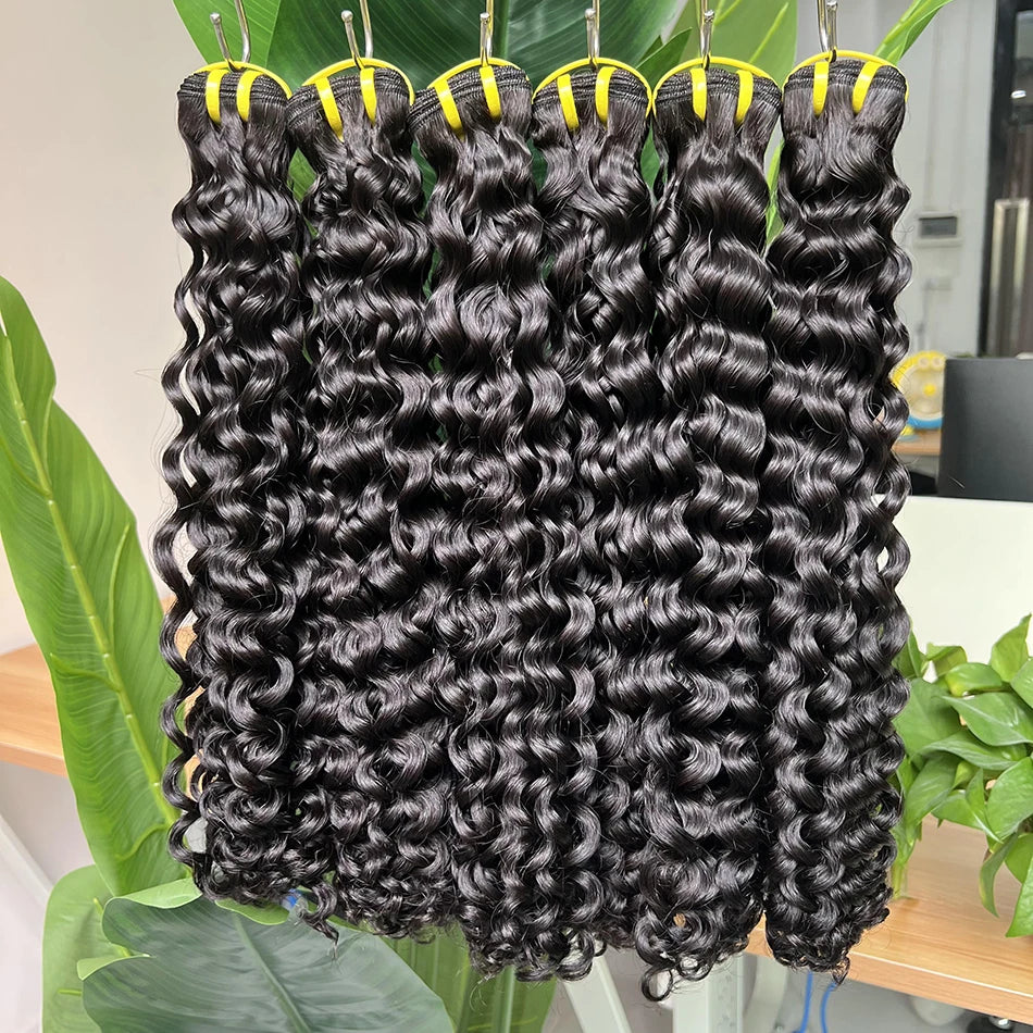 Super Double Drawn Deep Curly Human Hair Bundles 10-30 inches Wavy Natural Unprocessed 100% Raw Hair Weave Extensions For Women