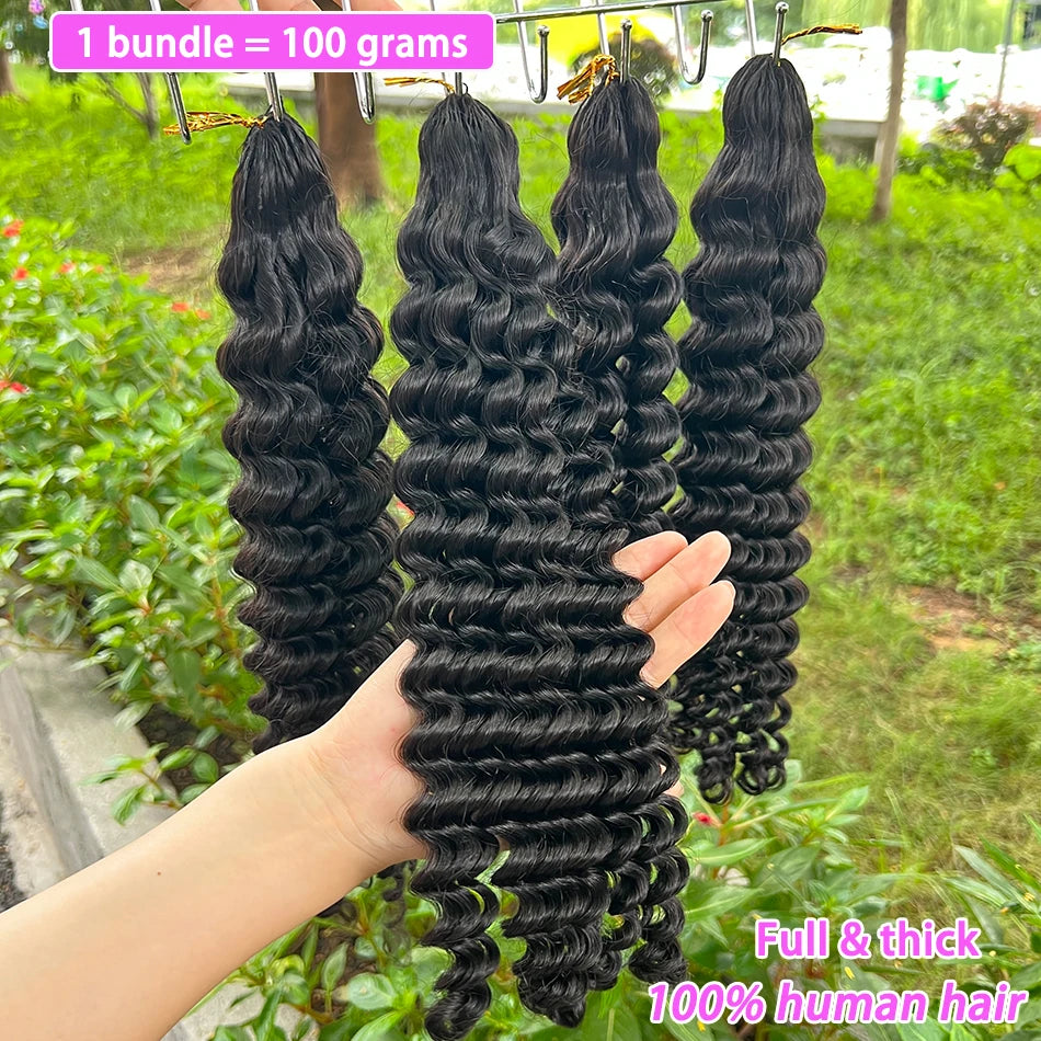 Deep Wave Crochet Hair Extensions 100% Human Hair 100grams Miracle Knots Feather-Line Pre-separated Knotless Braids Crochet Hair