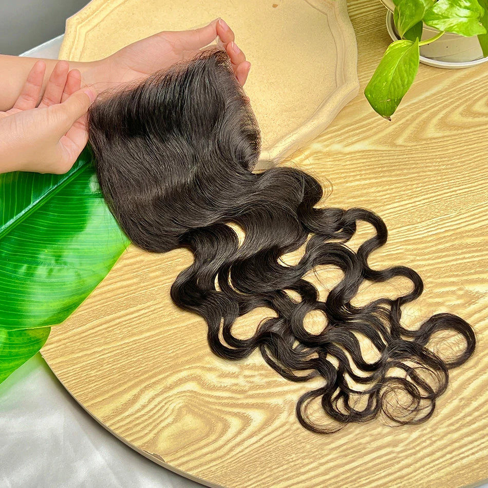 Natural Wave 5x5 Transparent Lace Closure 100% Human Hair #1B Natural Black Color Melt Skin Invisible Lace Raw Virgin Hair