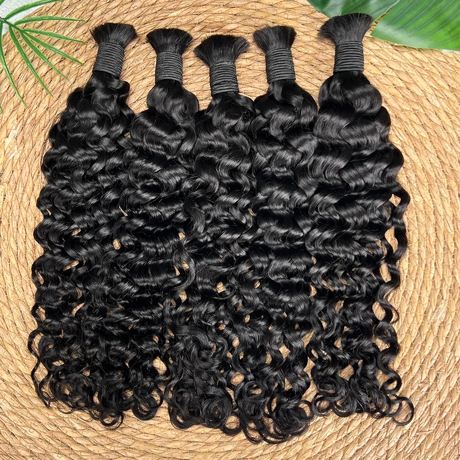 Water Wave Human Hair Bulk No Weft Braids Hair 100% Unprocessed Raw Virgin Human Hair For Braiding #1B Natural Black Color Hair