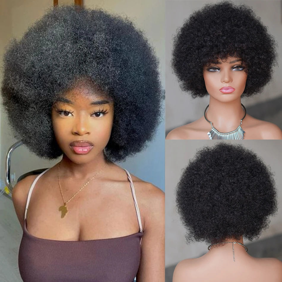 Short Afro Kinky Wave Wig — Brazilian Human Hair, 250% Density