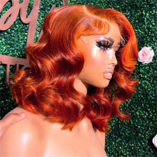 Ginger Orange Body Wave Bob Wig — 13x4 Lace Frontal, 180% Density