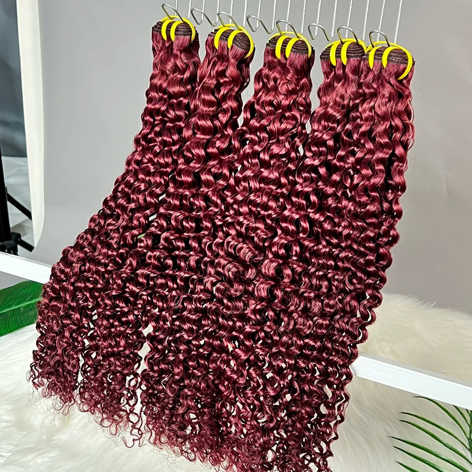 Deep Curly #99j Burgundy Colored Human Hair Bundles 100% Virgin Vietnamese Wavy Hair Weave Extensions 100grams/Bundle For Women