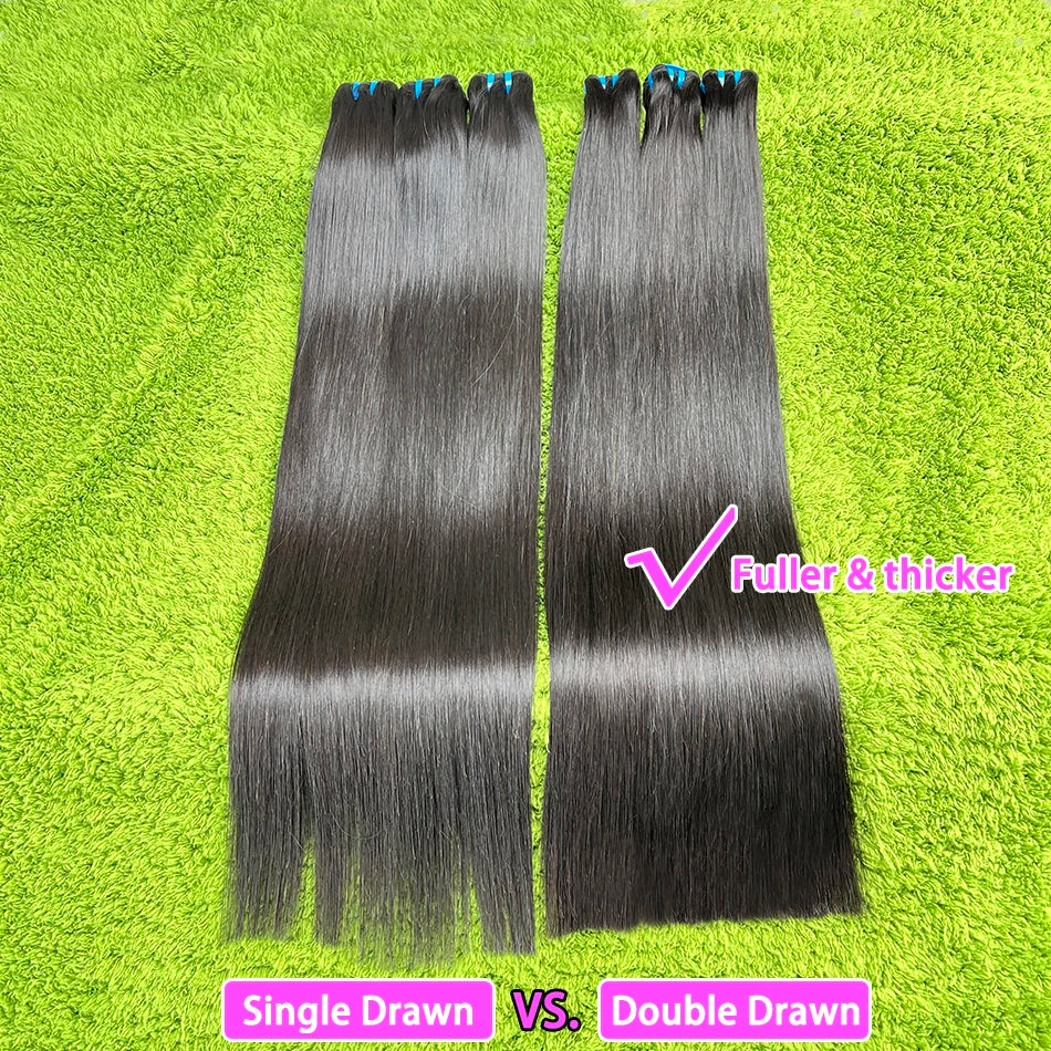 Double Drawn Bone Straight 100% Human Hair Bundles Weave 18A Raw Virgin Hair Extensions #1B Natural Black Color Can Bleach #613