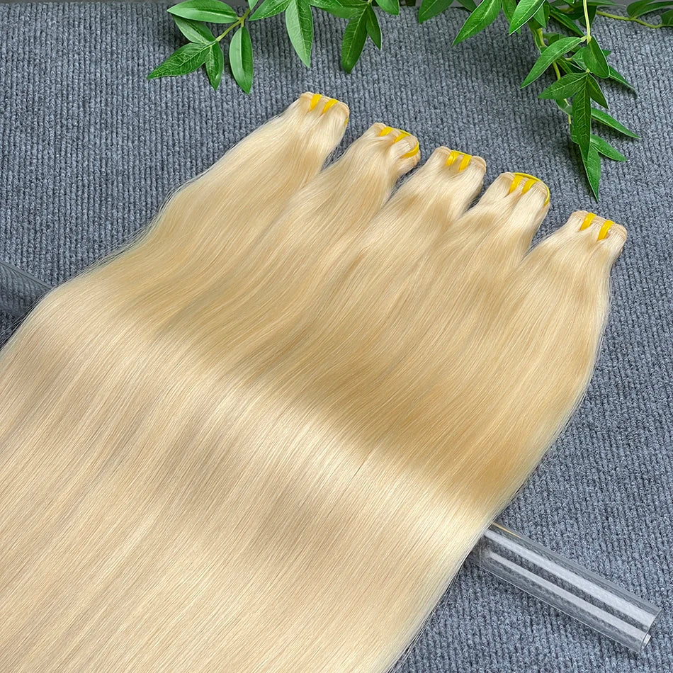 Double Drawn #613 Bone Straight Human Hair Bundles Blonde Colored 1/2/3/4 Pcs 100% Human Hair 100 Grams Weave Hair Extensions