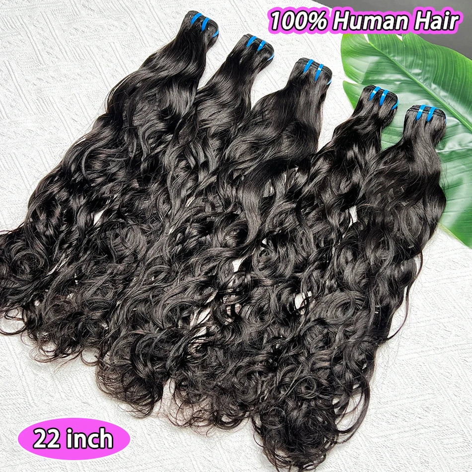 18A Natural Wave Bundles 100% Human Hair Unprocessed Raw Virgin Hair Weave Extensions #1B Natural Color Wavy Hair 1 2 3 4 pcs
