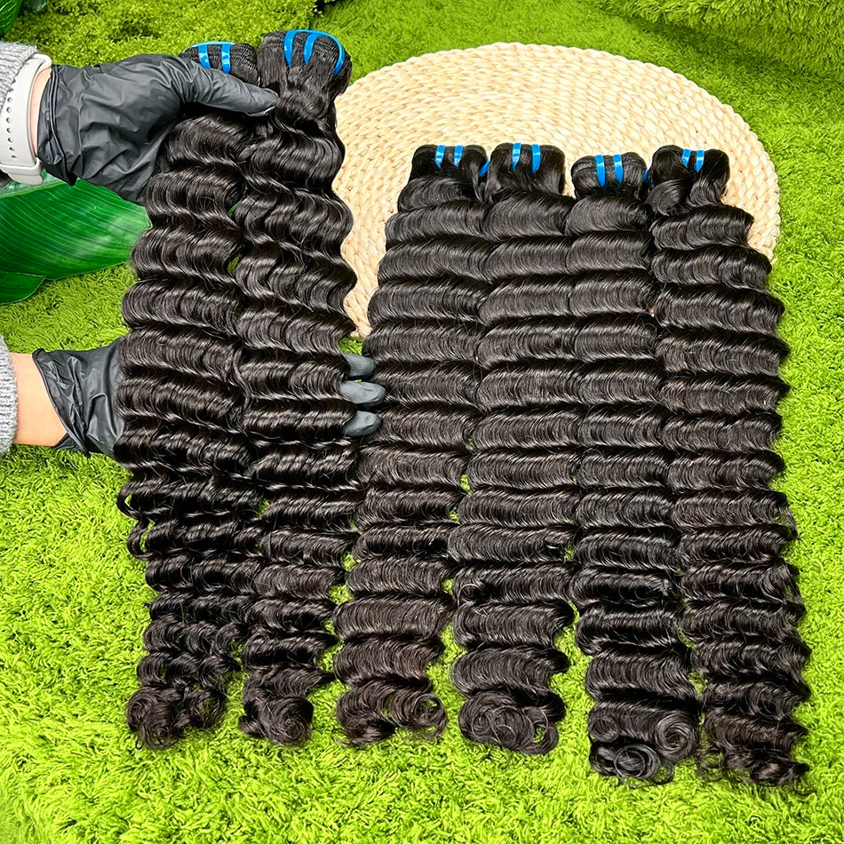 18A Deep Wave 100% Human Hair Bundles Unprocessed Raw Virgin Hair Weave Extensions #1B Natural Black Color Hair 1 2 3 4 pcs
