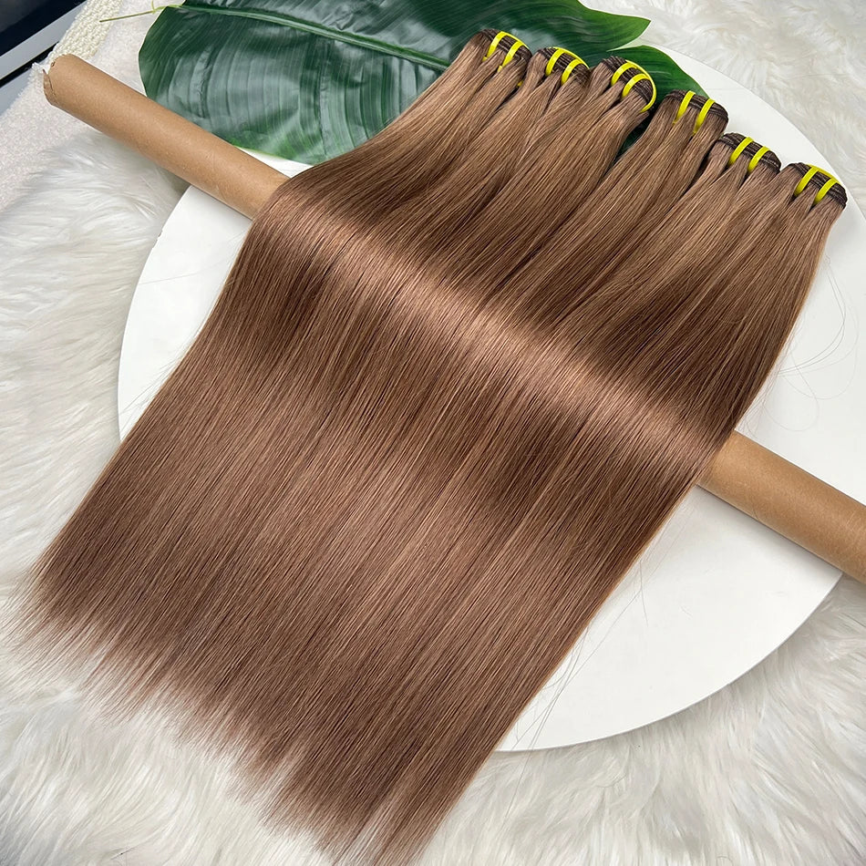 Straight #6 Colored Human Hair Bundles 100% Virgin Human Hair Extensions Weaving 100 Grams 16-26 Inch 1/2/3/4 Bundles For Women