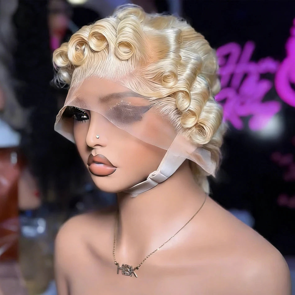 613 Blonde Loose Wave Pixie Bob Wig — 13x4 Lace Front