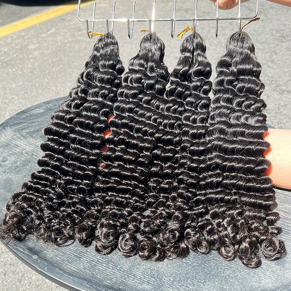 Deep Wave Crochet Hair Extensions 100% Human Hair 100grams Miracle Knots Feather-Line Pre-separated Knotless Braids Crochet Hair