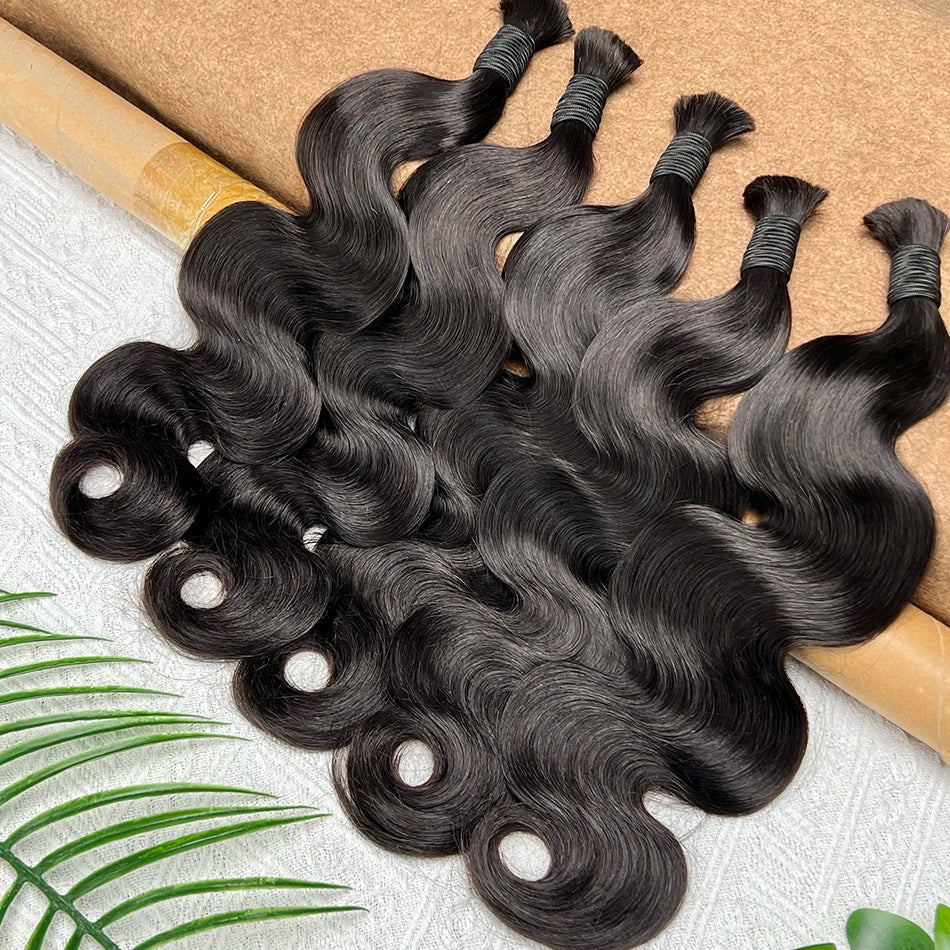 Body Wave Double Drawn Human Hair Bulk For Braiding Hair Extensions #1B Natural Black Color No Weft Raw Virgin Wavy Braids Hair