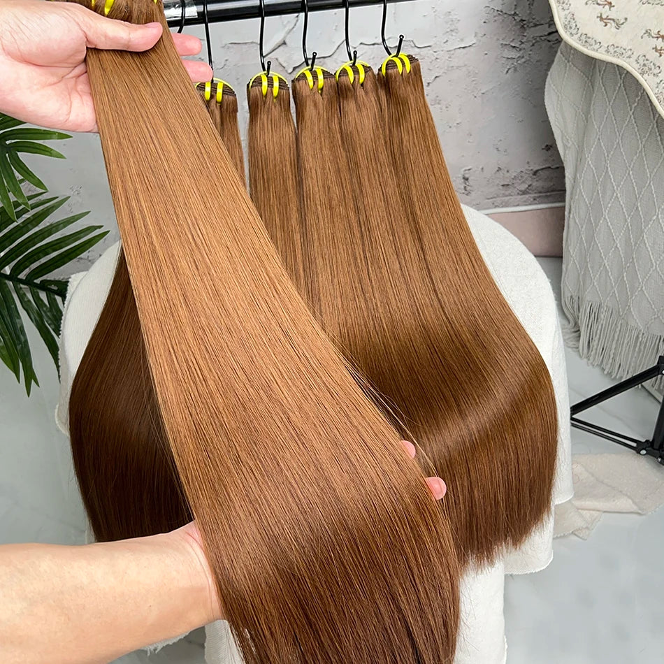 #4 Brown Color Double Drawn Straight Human Hair Bundles 100% Virgin Hair Weave Extensions 16-24 Inches 1/2/3/4 pcs Bundle Deals