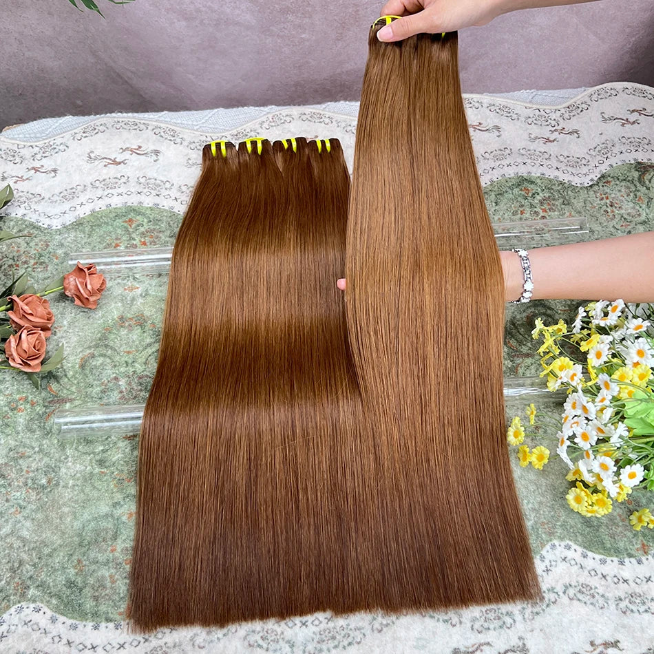 #4 Brown Color Double Drawn Straight Human Hair Bundles 100% Virgin Hair Weave Extensions 16-24 Inches 1/2/3/4 pcs Bundle Deals